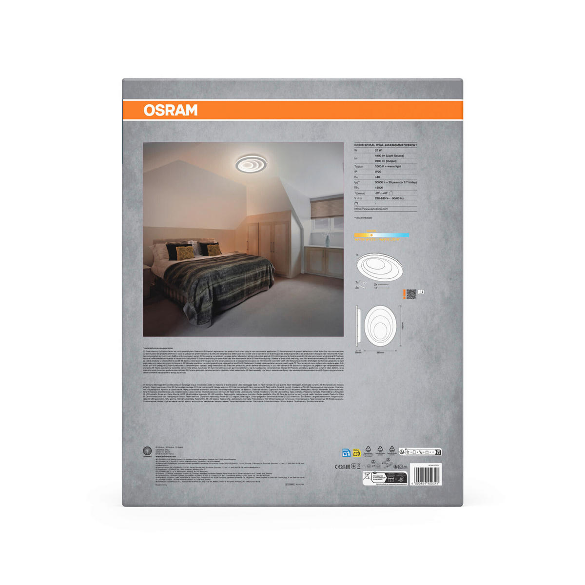 LED-DECKENLEUCHTE Orbis Spiral Oval 48,5/38,5/5,6 cm   - Weiß, Design, Kunststoff/Metall (48,5/38,5/5,6cm) - Osram