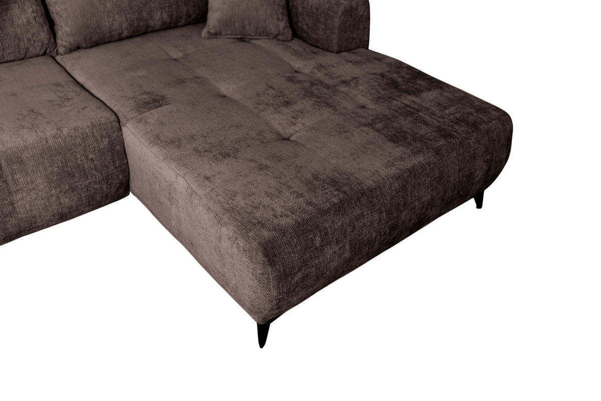 ECKSOFA BELARO Braun Chenille  - Schwarz/Braun, Design, Textil/Metall (246/177cm) - MID.YOU