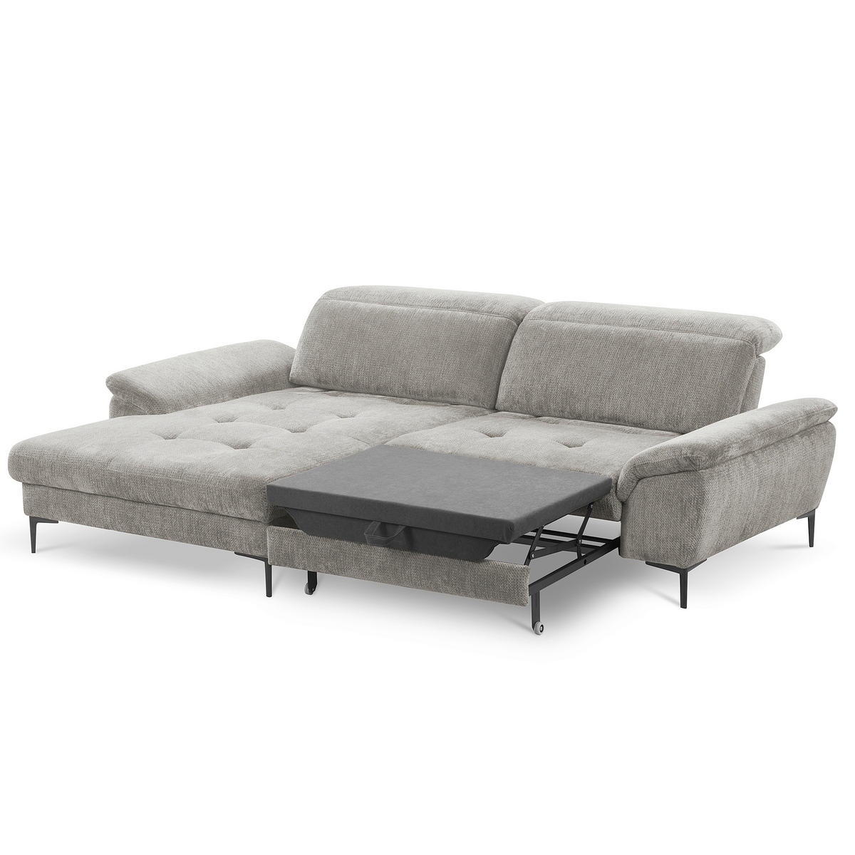 ECKSOFA  Webstoff Greige  - Greige/Schwarz, Design, Textil/Metall (195/268cm) - Livetastic
