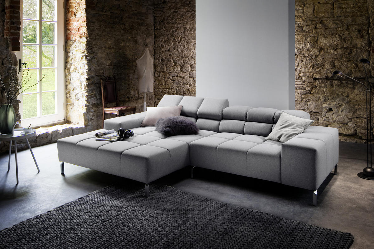 ECKSOFA Grau Flachgewebe  - Grau, Design, Textil/Metall (178/280cm) - Hom`in