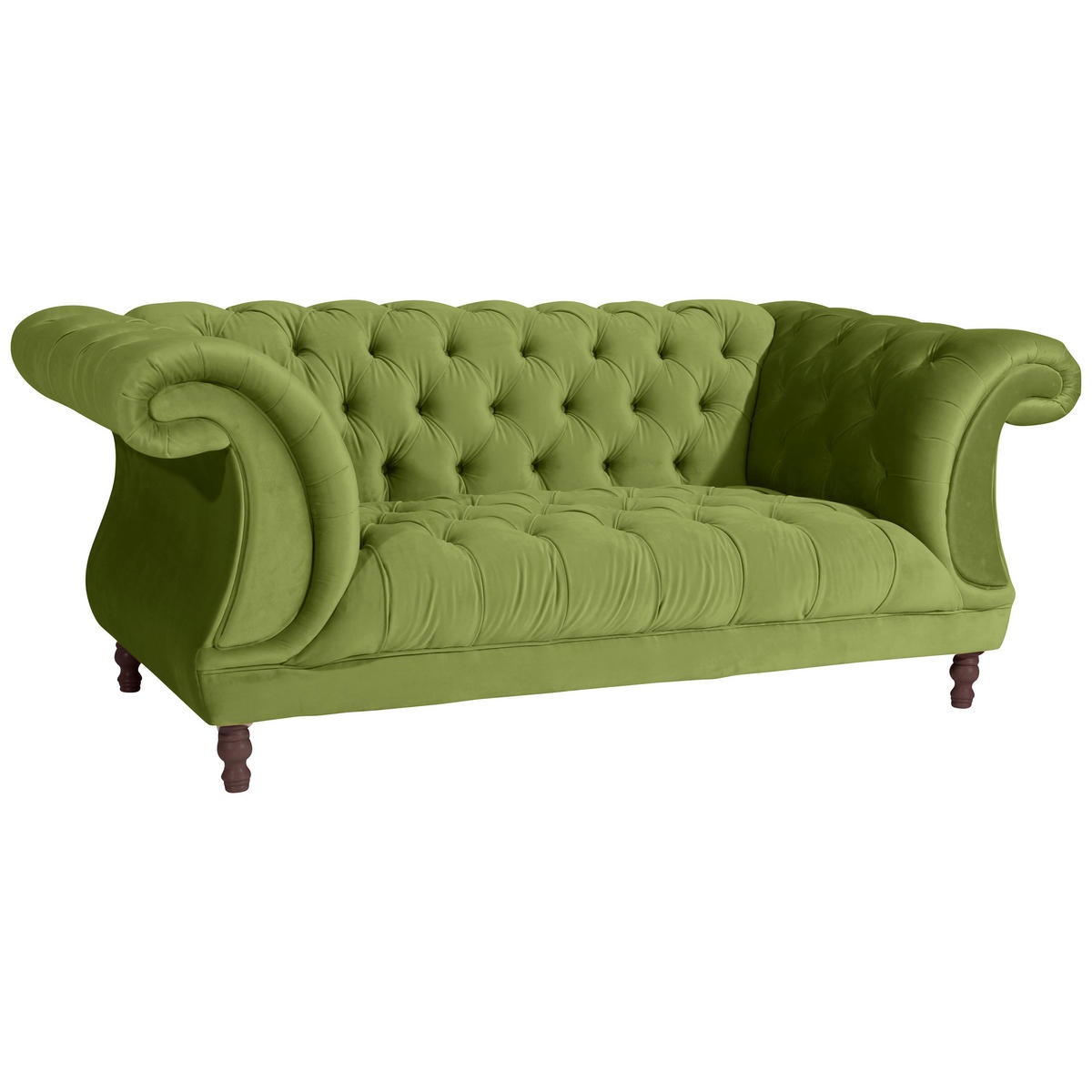 CHESTERFIELD-ZWEISITZER-SOFA  in Velours Olivgrün  - Nussbaumfarben/Olivgrün, Design, Holz/Textil (200/80/100cm) - Max Winzer