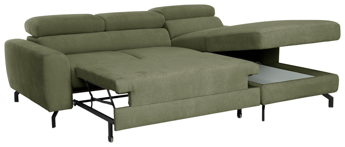 ECKSOFA LARGO in Chenille Grün  226/177 cm  - Schwarz/Grün, Design, Textil/Metall (226/177cm) - Livetastic