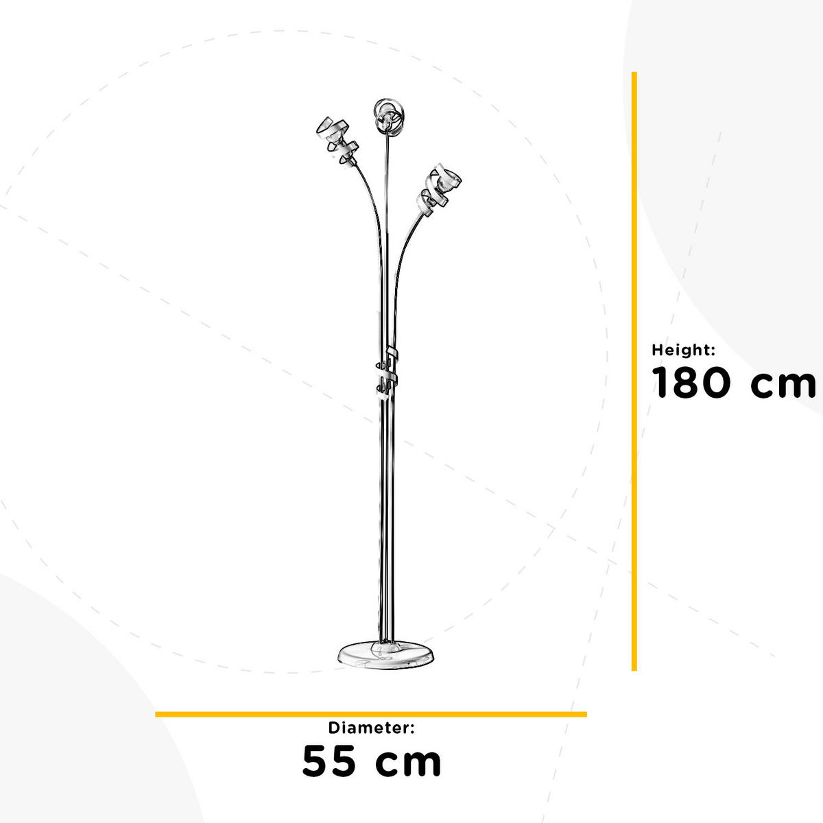 STOJACÍ LAMPA, 55/190 cm  - barvy chromu, Design, kov (55/190cm)