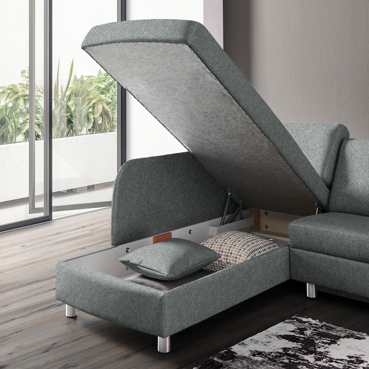 ECKSOFA  in Mikrovelours Grün  208/227 cm  - Alufarben/Grün, KONVENTIONELL, Textil/Metall (208/227cm) - Sedda