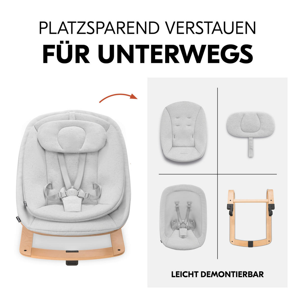HOCHSTUHLLIEGE Highchair Bouncer Eco  - Buchefarben/Hellgrau, Basics, Holz/Textil (50/40/66cm) - Hauck