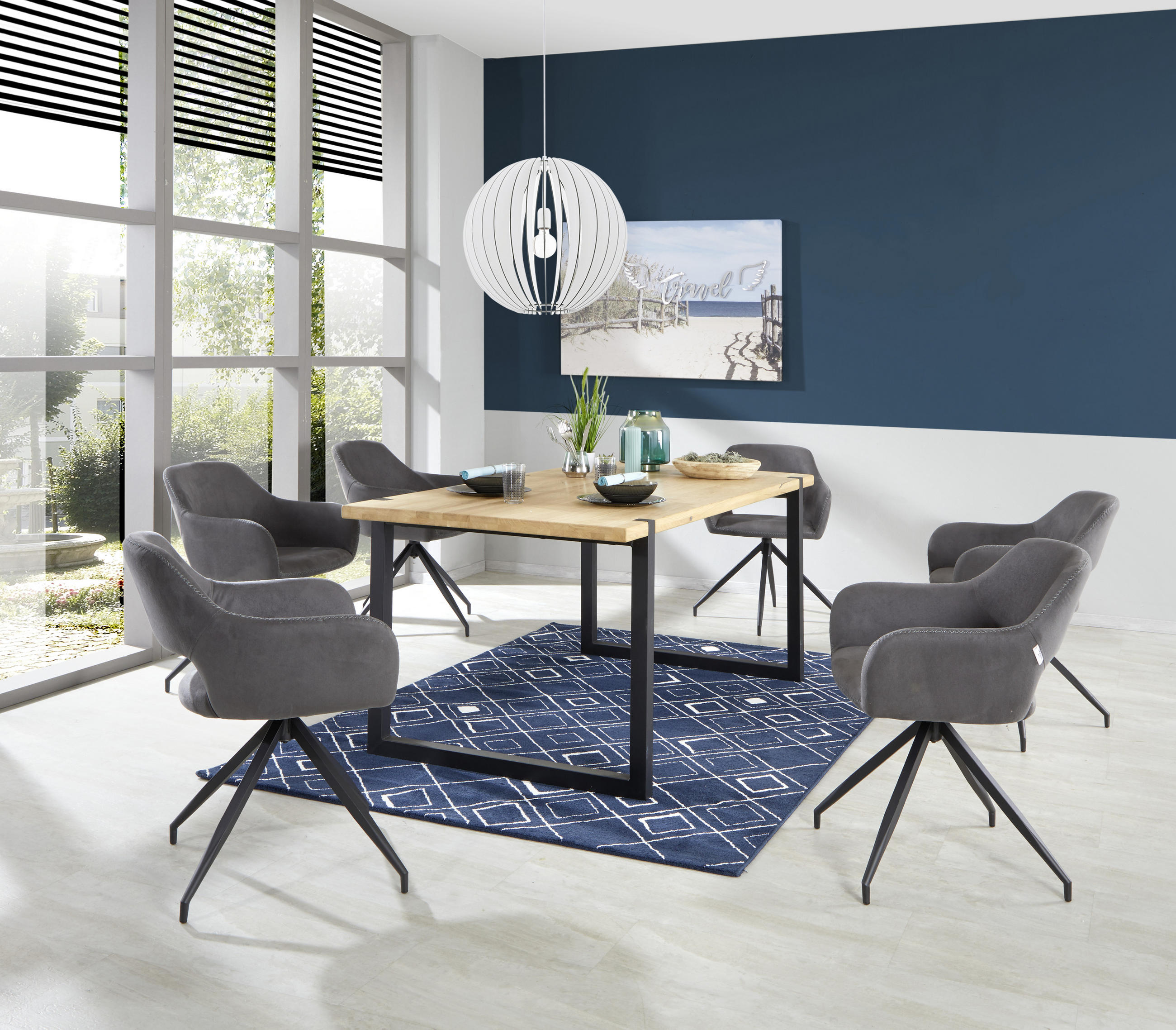 ESSTISCH 180/90/75 cm Eiche massiv Holz, Metall Schwarz, Eichefarben rechteckig  - Eichefarben/Schwarz, KONVENTIONELL, Holz/Metall (180/90/75cm) - MID.YOU