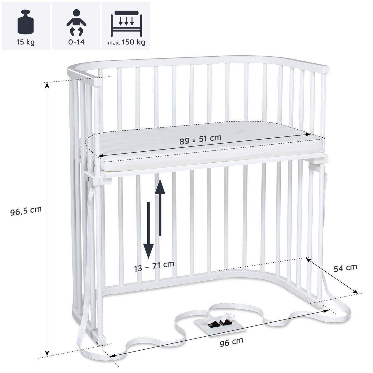 BEISTELLBETT Babybay Boxspring 94/54/96,5 cm  - Weiß, Basics, Holz (94/54/96,5cm) - Babybay