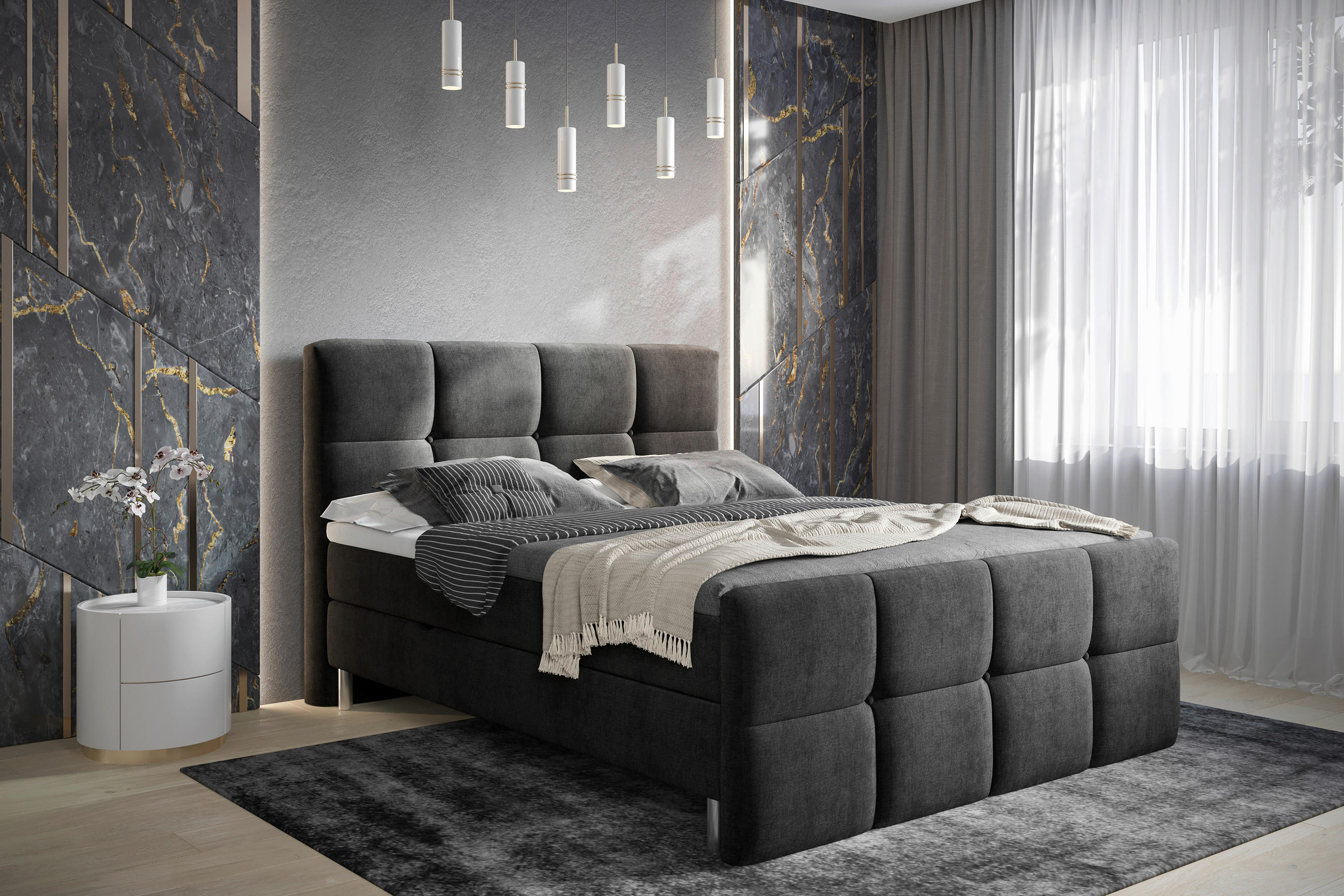 BOXBETT 180/200 cm  in Anthrazit  - Chromfarben/Anthrazit, Design, Holz/Holzwerkstoff (180/200cm) - Esposa