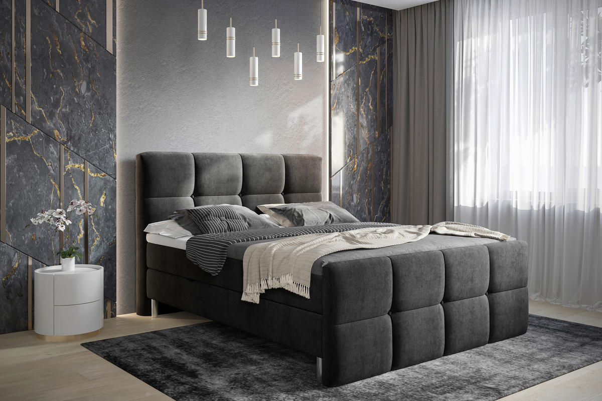 BOXBETT 140/200 cm  in Anthrazit  - Chromfarben/Anthrazit, Design, Holz/Holzwerkstoff (140/200cm) - Esposa