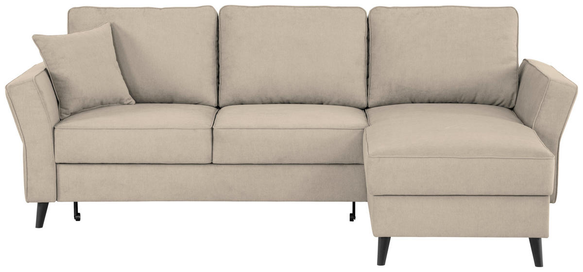 ECKSOFA in Velours Beige  - Beige/Schwarz, Konventionell, Holz/Textil (244/159cm) - Carryhome