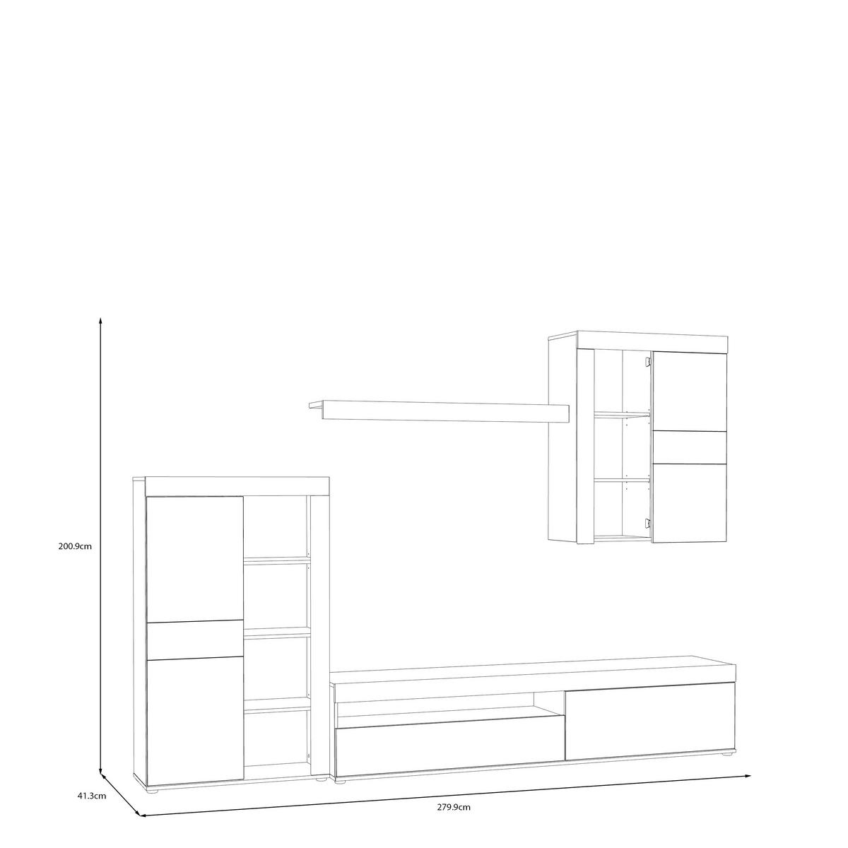 OBÝVACÍ STĚNA, barvy dubu, světle šedá - barvy dubu/světle šedá, Moderní, kompozitní dřevo/sklo (279,9/200,9/41,3cm) - Carryhome