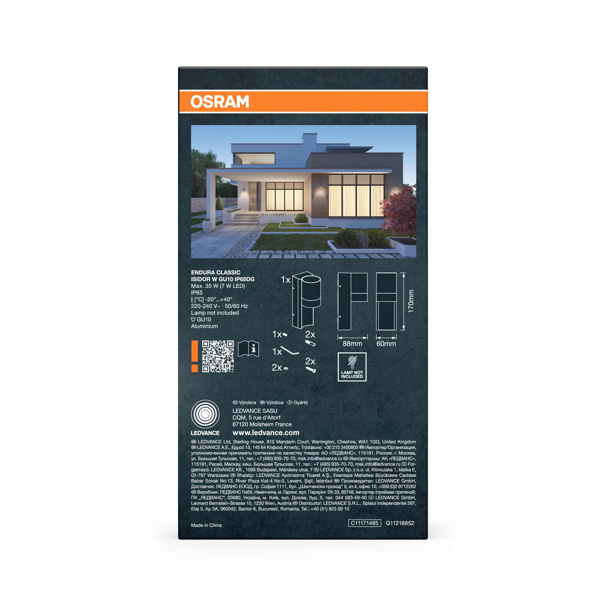 AUßENLEUCHTE 6/8,8/17 cm   - Dunkelgrau, Basics, Glas/Metall (6/8,8/17cm) - Osram