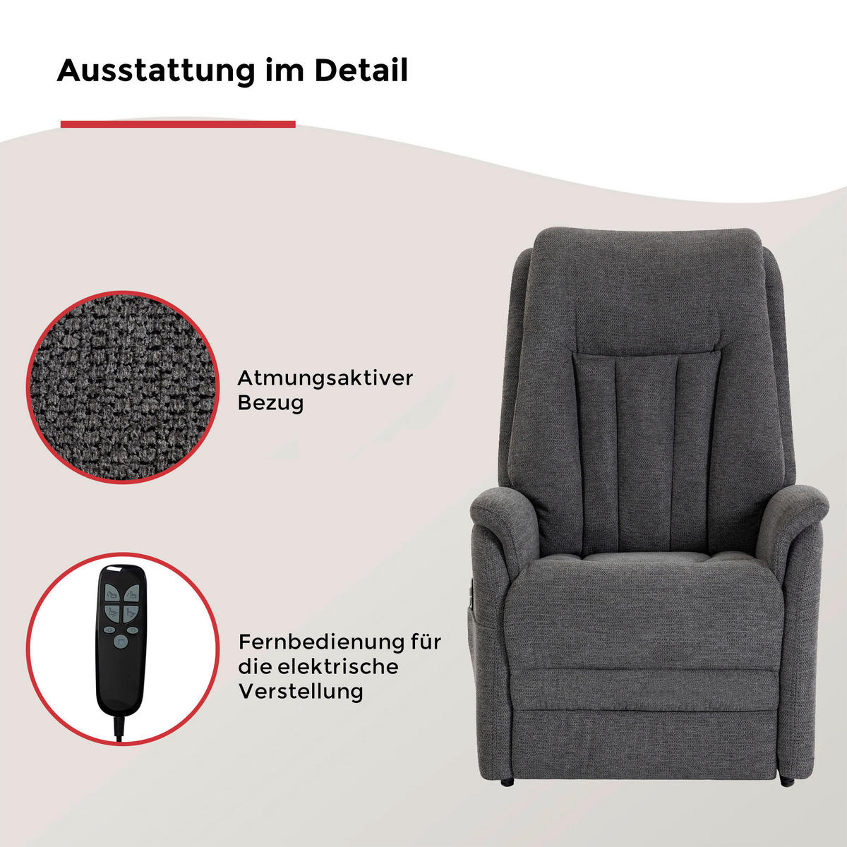 FERNSEHSESSEL  mit Aufstehhilfe Webstoff Dunkelgrau  - Dunkelgrau/Schwarz, KONVENTIONELL, Textil (77/115/90cm) - Cantus