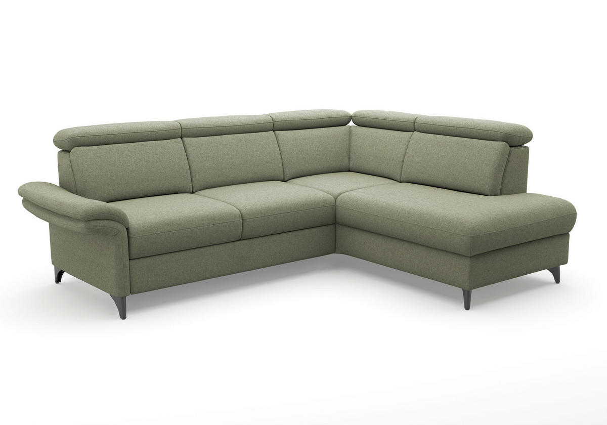 ECKSOFA Flachgewebe Olivgrün  - Schwarz/Olivgrün, Konventionell, Textil/Metall (247/193cm) - Sit & More