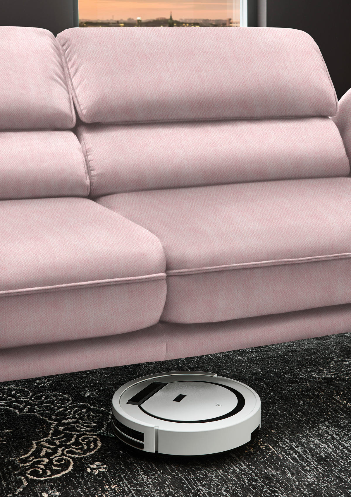 ECKSOFA in Velours Hellrosa  - Hellrosa/Schwarz, Design, Textil/Metall (153/283cm) - Valdera