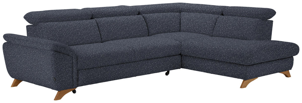 ECKSOFA in Bouclé Dunkelblau  - Eichefarben/Dunkelblau, Modern, Holz/Textil (287/212cm) - Valnatura