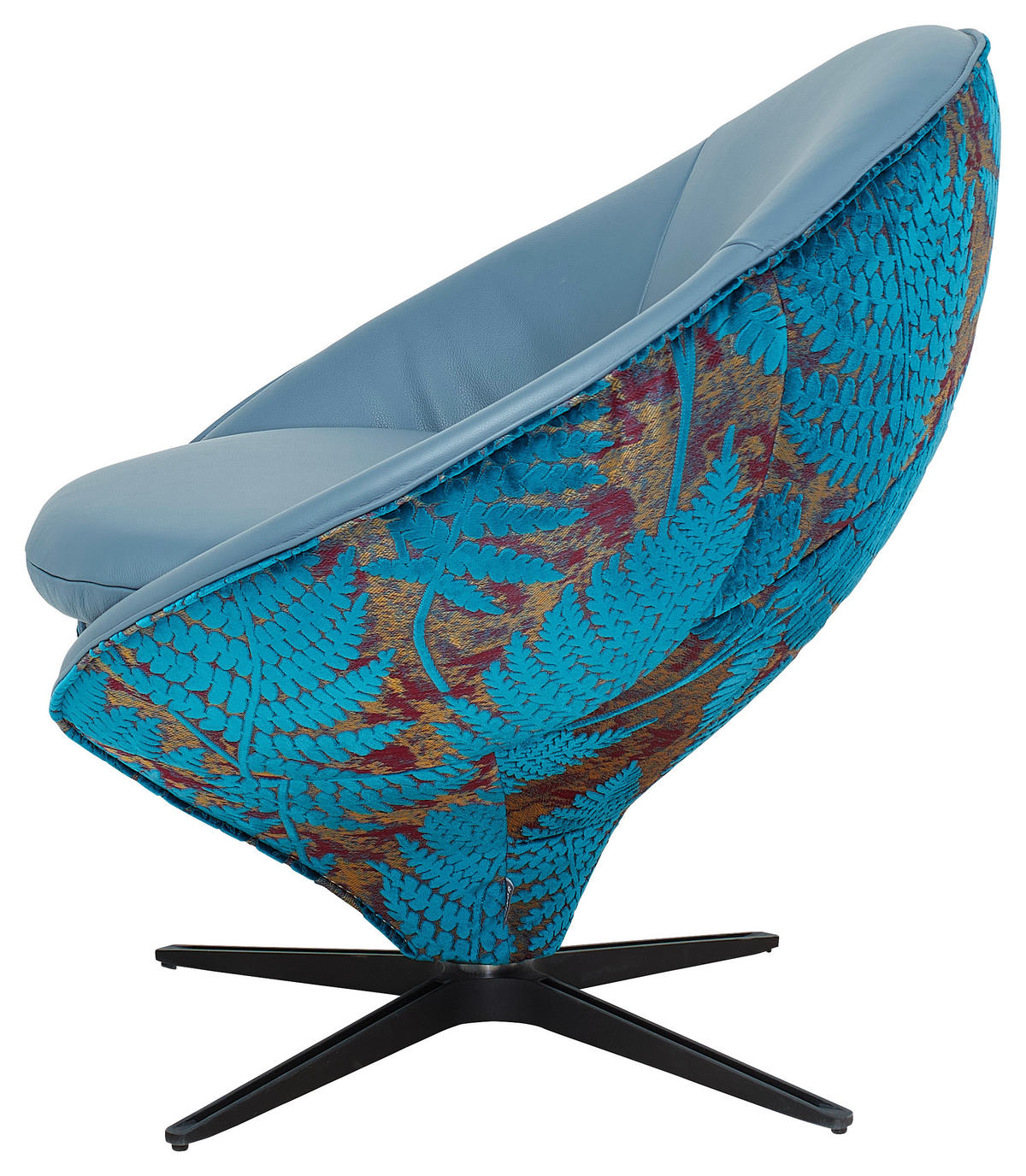 SESSEL in Flachgewebe Kombination Echtleder/Stoff Blau, Goldbraun  - Blau/Beige, Design, Leder/Textil (85/81/79cm) - Koinor