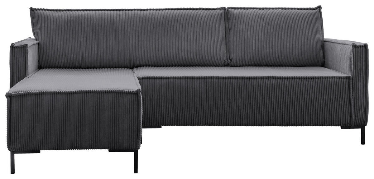 ECKSOFA in Cord Grau  - Schwarz/Grau, Design, Textil/Metall (232/90/154cm) - MID.YOU