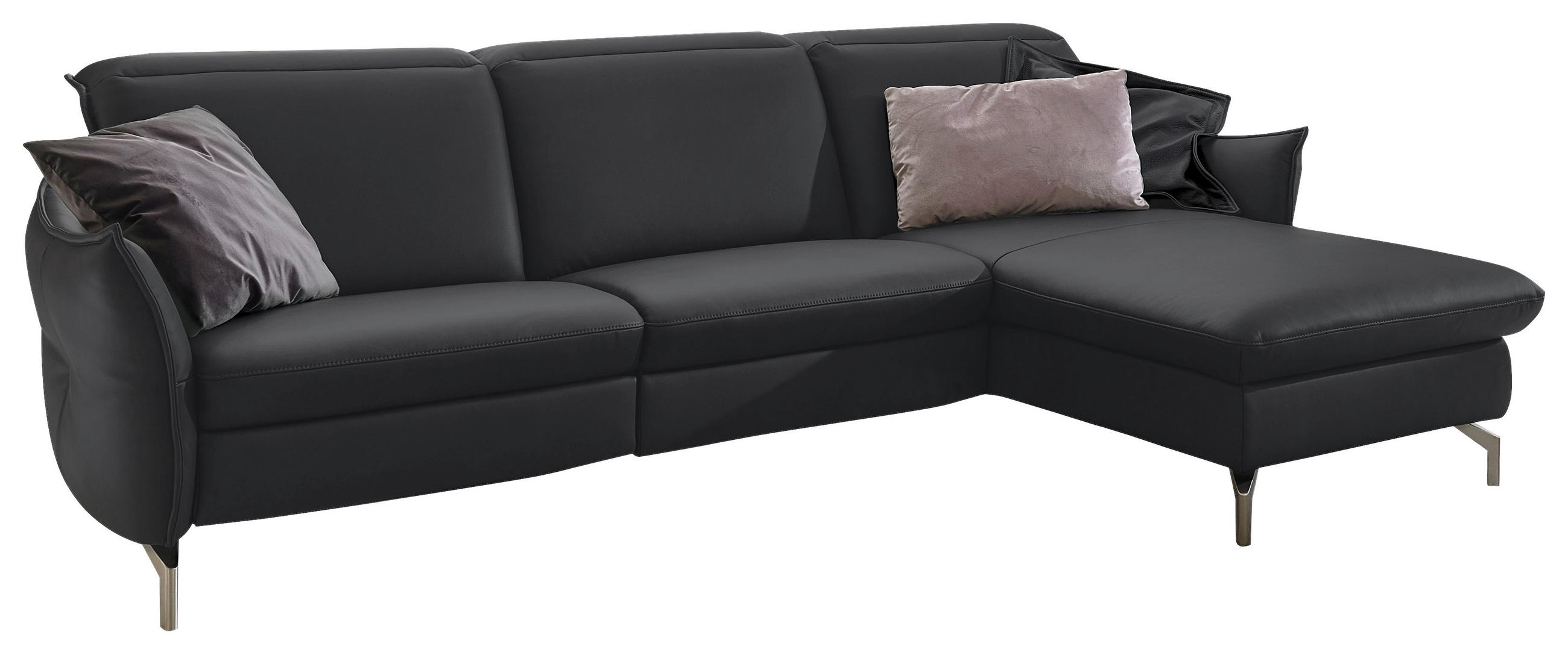 ECKSOFA in Echtleder Anthrazit  - Anthrazit/Nickelfarben, Modern, Leder/Metall (263/179cm) - Livetastic