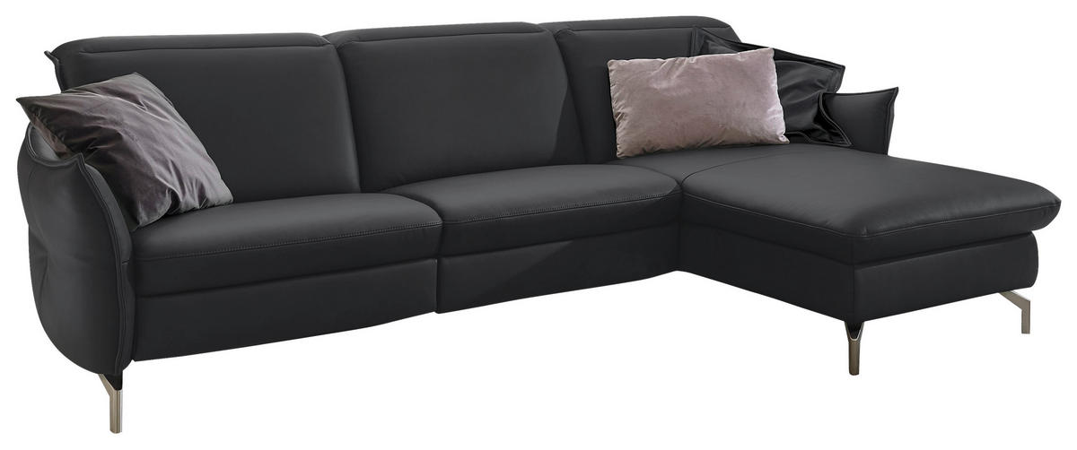 ECKSOFA in Echtleder Anthrazit  - Anthrazit/Nickelfarben, Modern, Leder/Metall (263/179cm) - Livetastic
