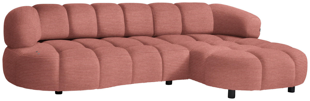 ECKSOFA in Cord, Velours Koralle  - Koralle/Schwarz, Design, Holz/Textil (284/183cm) - Welnova
