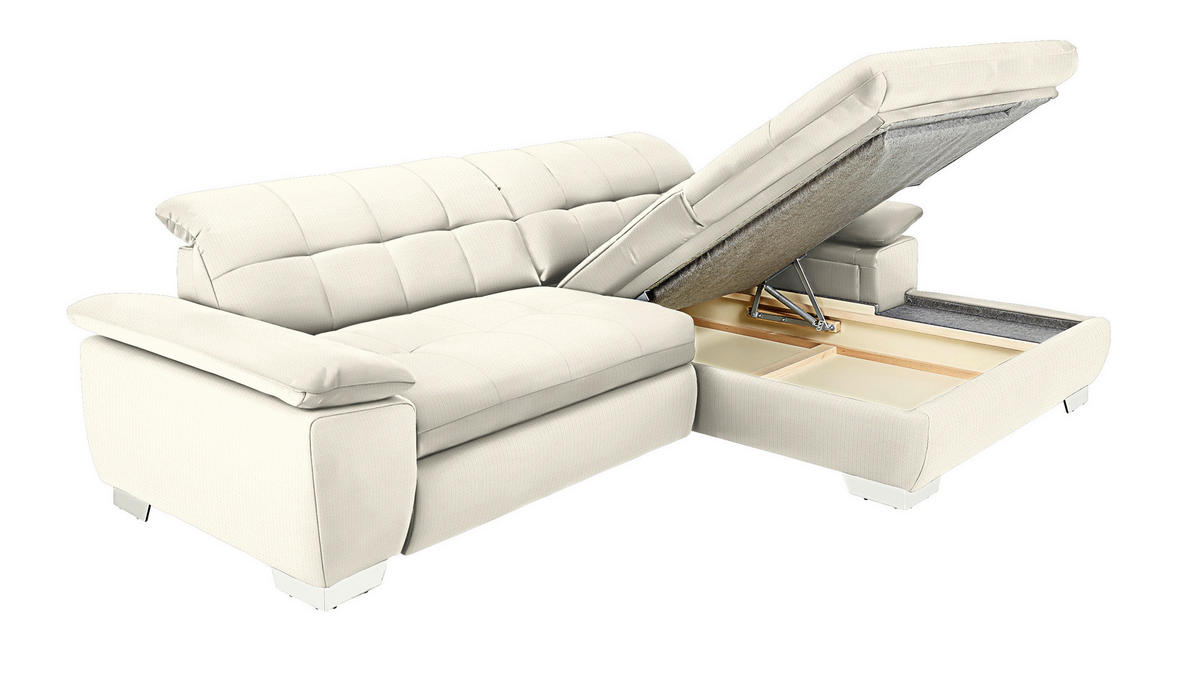 ECKSOFA in Mikrofaser Weiss  - Chromfarben/Weiss, Design, Textil/Metall (265/180cm) - Carryhome