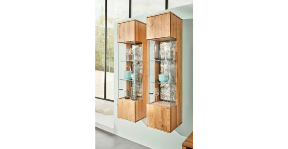 WOHNWAND in Eichefarben 320/200,8/53,7 cm - Eichefarben/Schwarz, Natur, Glas/Holz (320/200,8/53,7cm) - Valnatura