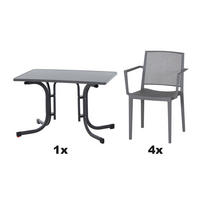 GARTENGARNITUR 5-teilig Stahl  - Anthrazit/Grau, Basics, Kunststoff/Metall (70/80/110cm) - Siena Garden