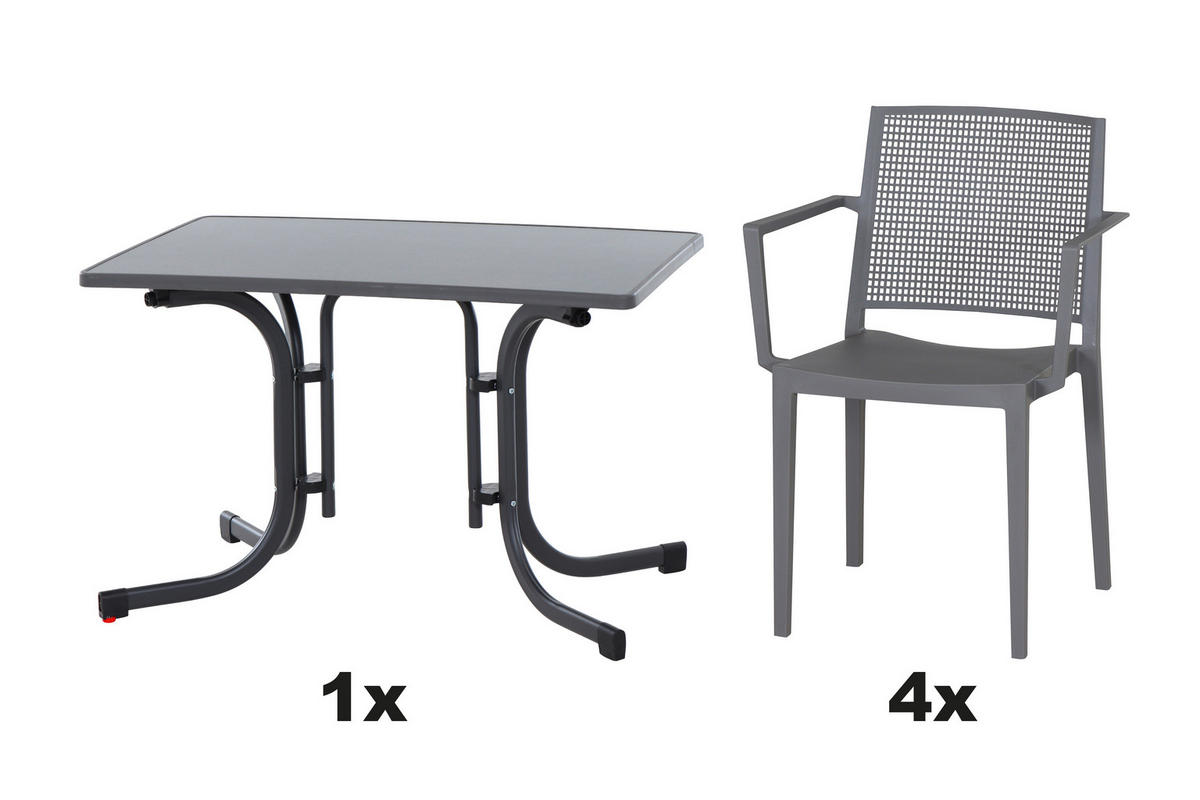 GARTENGARNITUR 5-teilig Stahl  - Anthrazit/Grau, Basics, Kunststoff/Metall (70/80/110cm) - Siena Garden