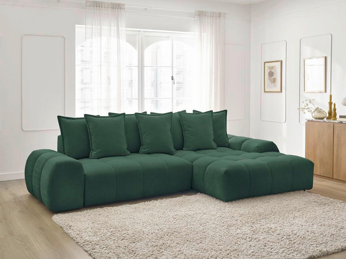 ECKSCHLAFSOFA EVEREST  mit Rücken echt, Armteil links, Armteil rechts Struktur Grün  - Schwarz/Grün, MODERN, Kunststoff/Textil (318/180cm) - Livetastic