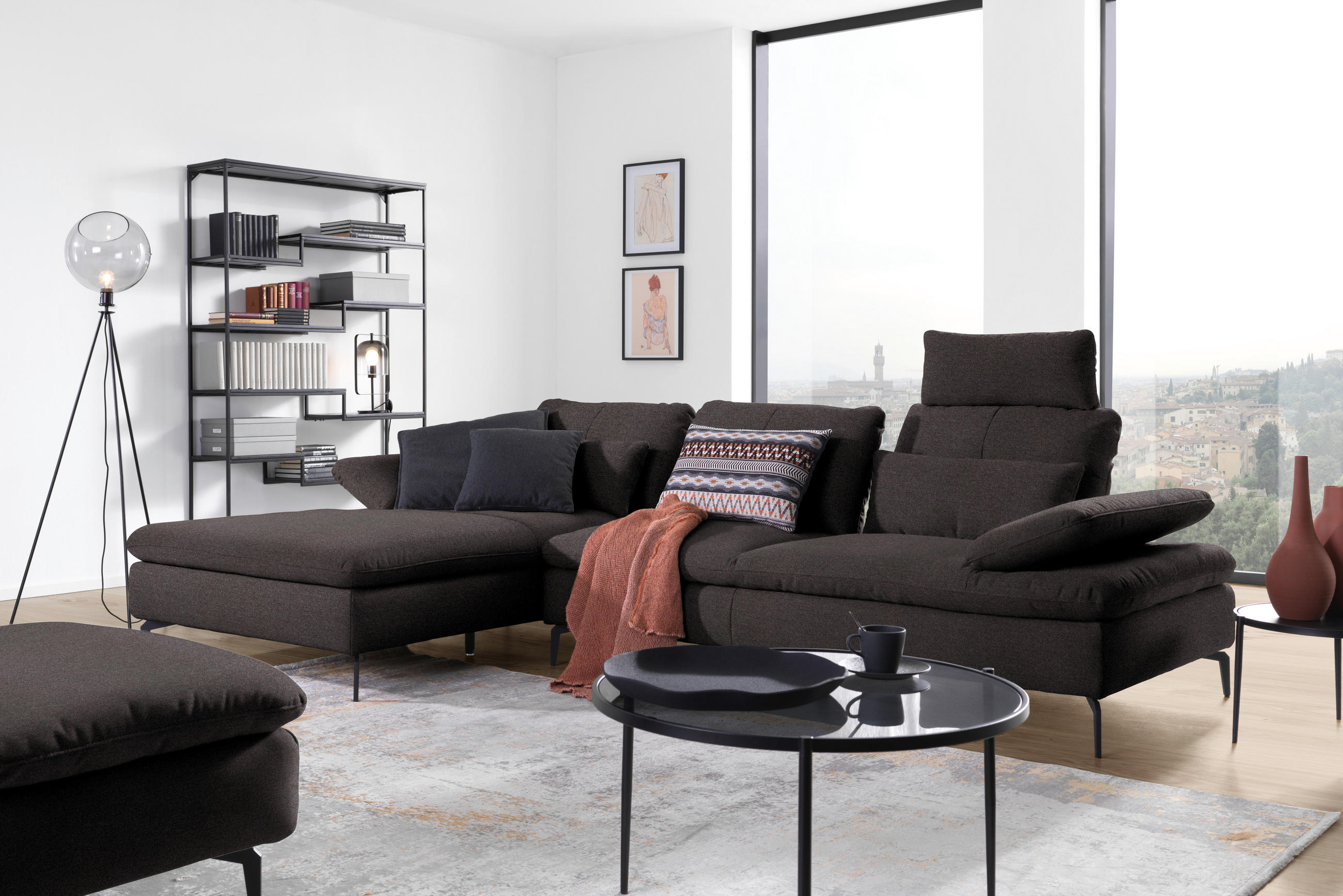 ECKSOFA in Webstoff Schwarz  - Schwarz, Design, Textil/Metall (179/301cm) - Chilliano
