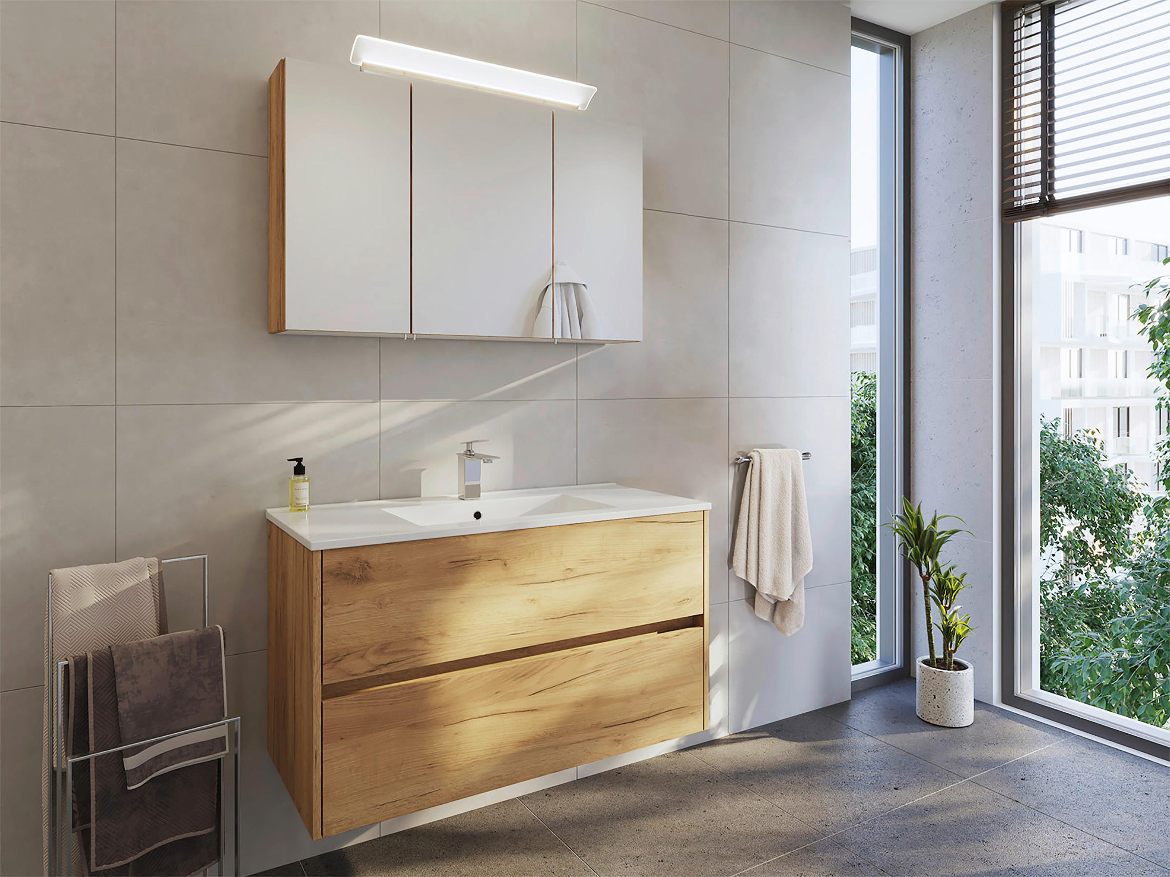 BADEZIMMER 2-teilig  in 100 cm  - Eichefarben/Weiß, Basics, Keramik/Holzwerkstoff (100cm) - MID.YOU