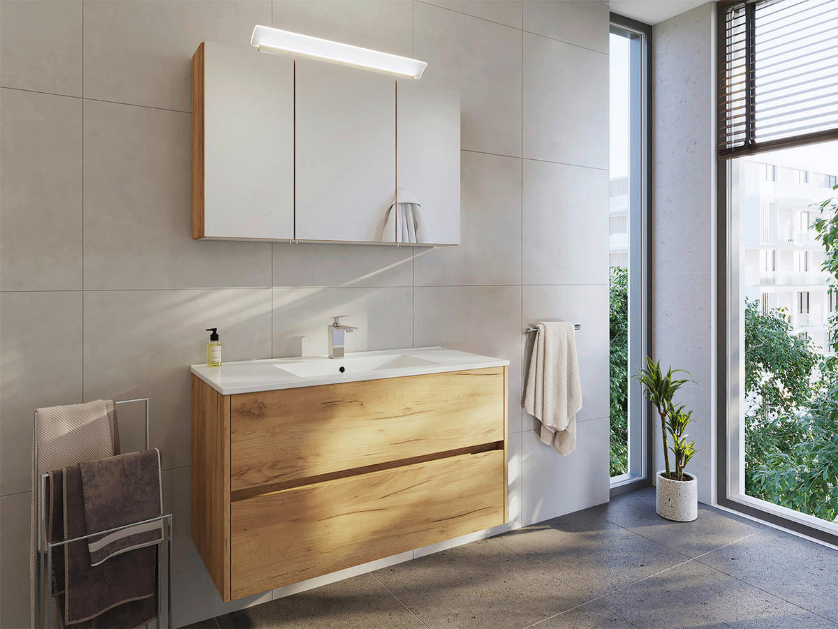 BADEZIMMER 2-teilig  in 100 cm  - Eichefarben/Weiß, Basics, Keramik/Holzwerkstoff (100cm) - MID.YOU