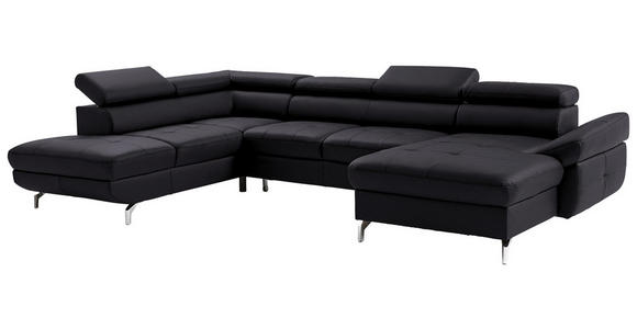 WOHNLANDSCHAFT in Echtleder Dunkelbraun - Dunkelbraun/Silberfarben, Design, Leder/Metall (220/340/170cm) - Novel