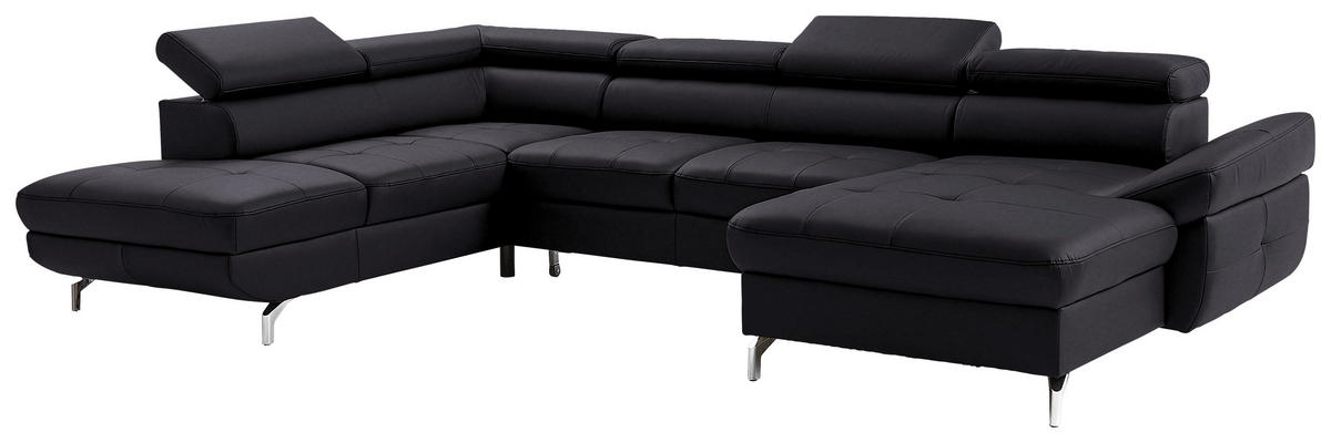 WOHNLANDSCHAFT in Echtleder Dunkelbraun  - Dunkelbraun/Silberfarben, Design, Leder/Metall (220/340/170cm) - Novel