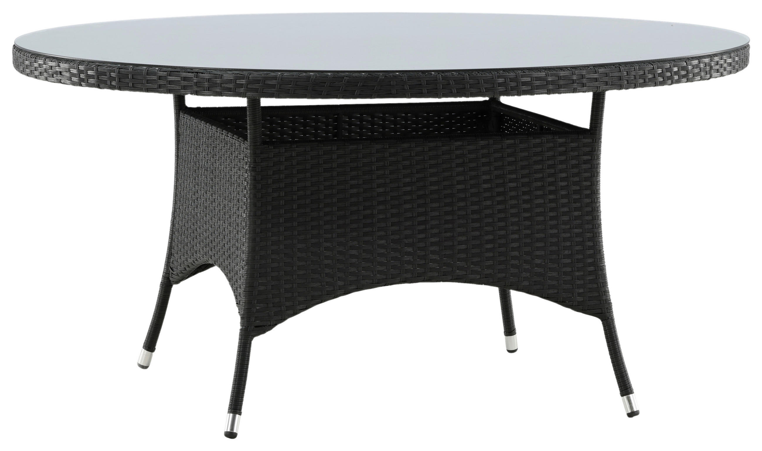 GARTENTISCH 150/150/74 cm Metall, Kunststoff, Glas rund  - Schwarz, KONVENTIONELL, Glas/Kunststoff (150/150/74cm) - Gardenson