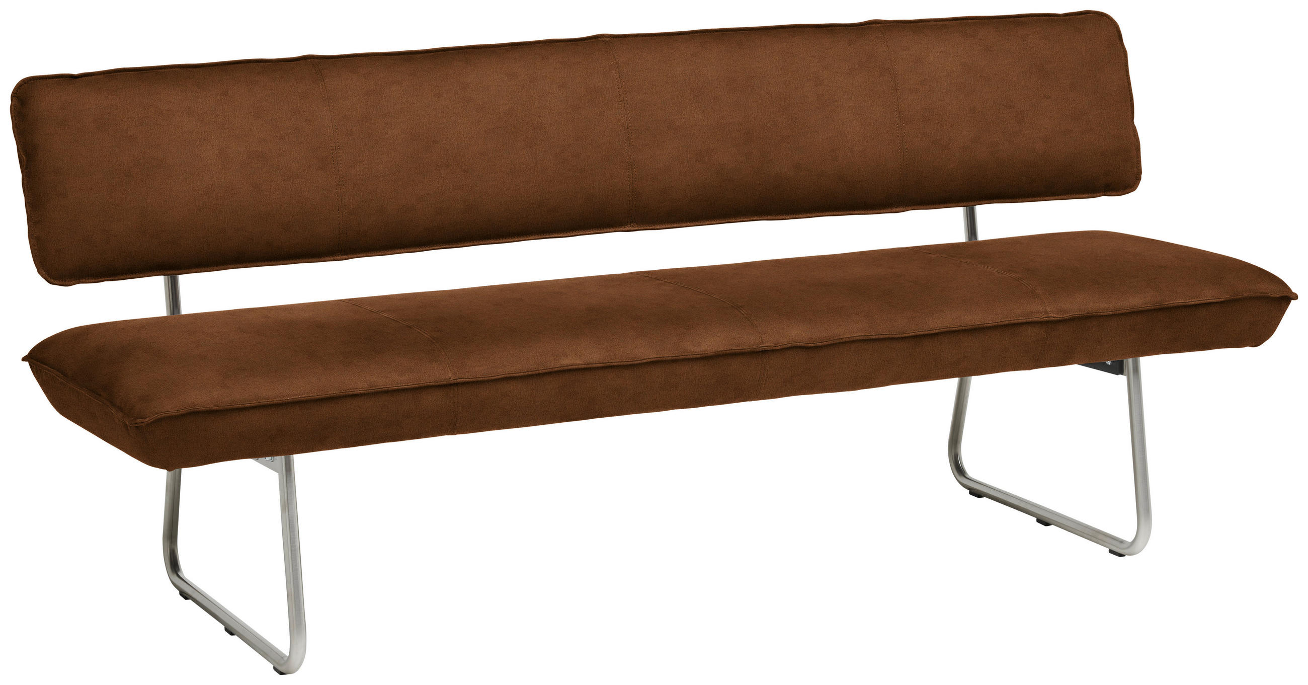 SITZBANK Metall, Textil Edelstahlfarben, Cognac  - Edelstahlfarben/Cognac, Design, Textil/Metall (200/87/67cm) - Venjakob