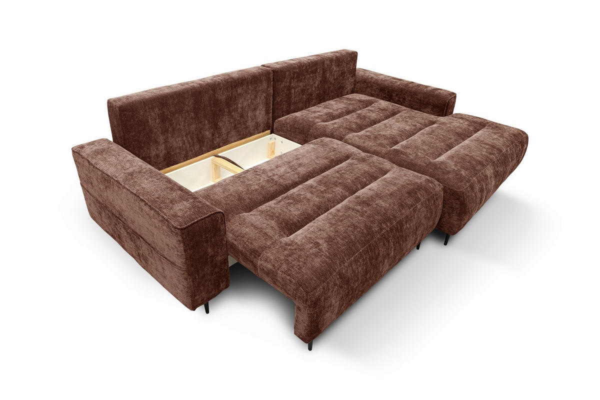 ECKSOFA PABLO Kupferfarben Struktur Rückenkissen, Bettkasten  - Schwarz/Kupferfarben, Design, Holz/Textil (260/160cm) - MID.YOU