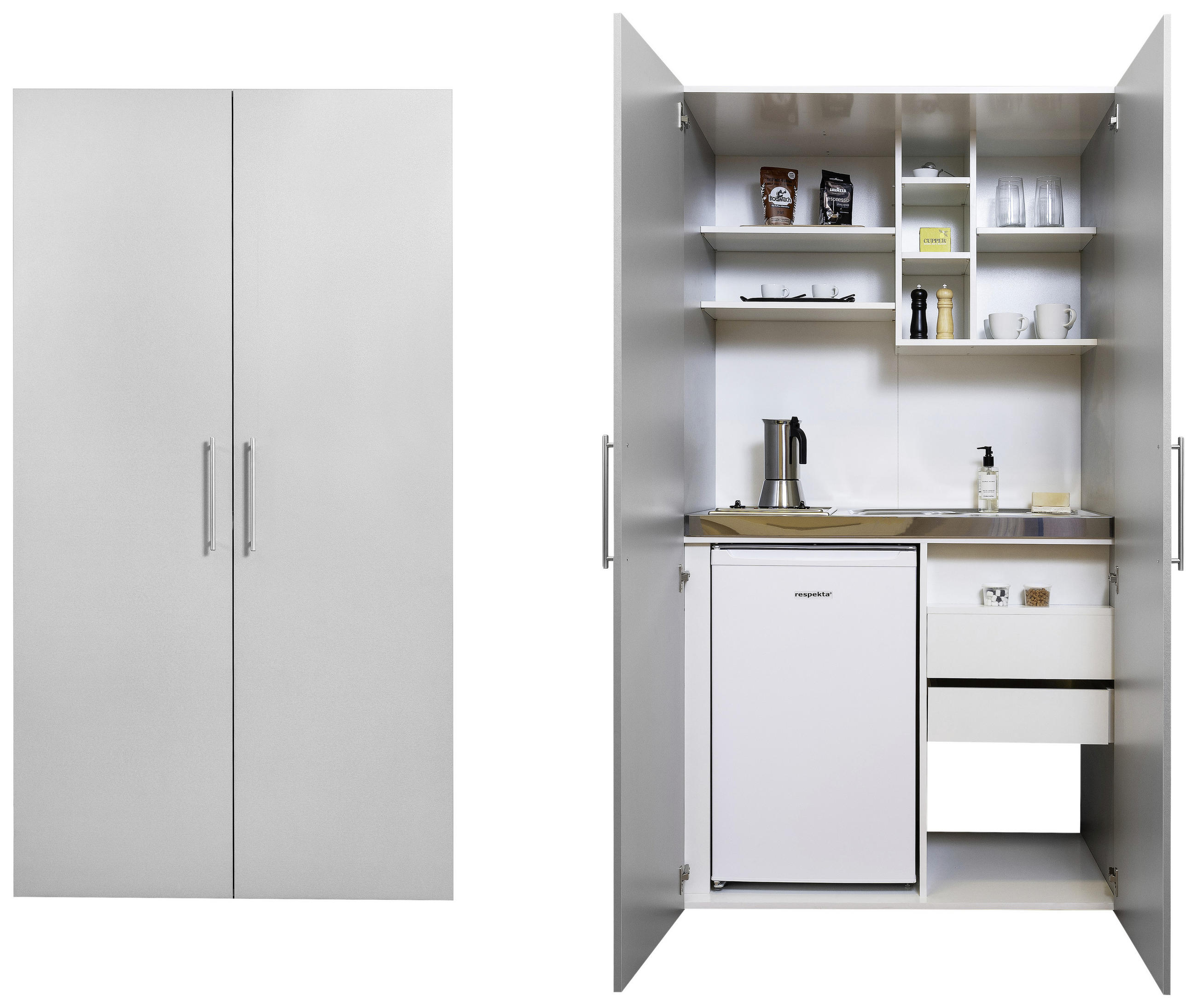 SCHRANKKÜCHE 104/193/67 cm in Silberfarben - Silberfarben/Weiß, MODERN, Metall (104/193/67cm) - Respekta