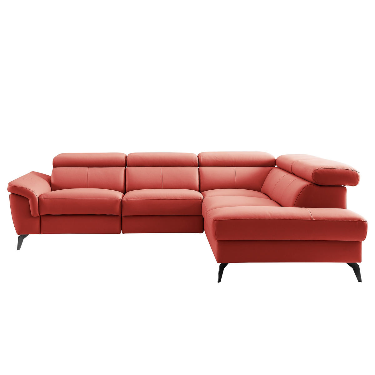 ECKSOFA SONO in Lederlook Echtleder Rot Armteilverstellung, Kopfteilverstellung  265/210 cm  - Rot/Schwarz, Design, Leder/Textil (265/210cm) - Livetastic