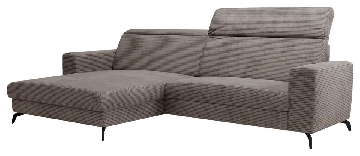 ECKSOFA inkl. Funktion Taupe Cord  - Taupe/Schwarz, KONVENTIONELL, Textil/Metall (178/290cm) - Cantus