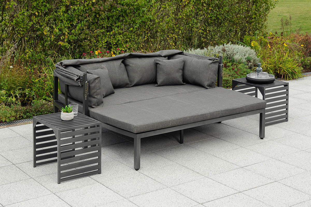 LOUNGEGARNITUR Aluminium  - Graphitfarben/Grau, KONVENTIONELL, Textil/Metall (175/148/80cm) - Gardenson