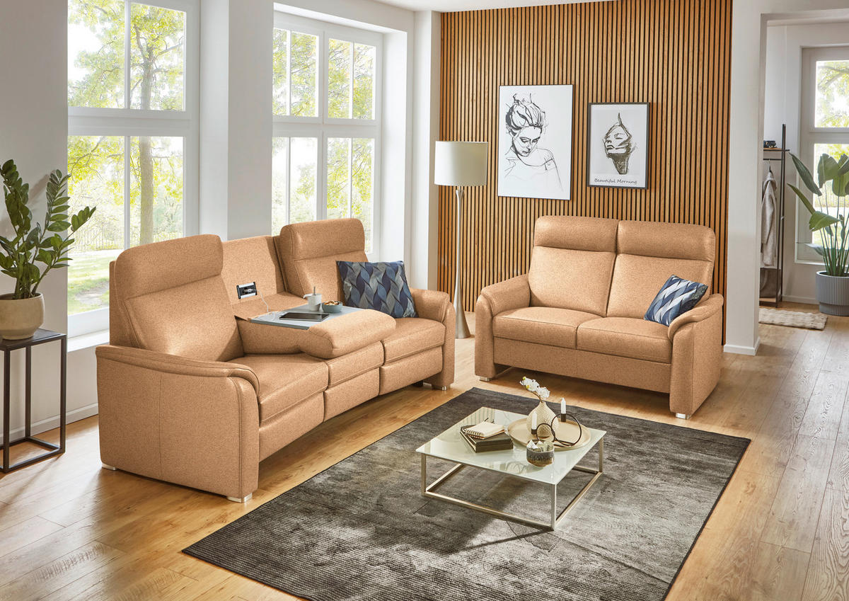 SITZGARNITUR  in Flachgewebe Gelb  - Gelb/Alufarben, KONVENTIONELL, Textil/Metall (218/156/107/103/95cm) - Beldomo Comfort