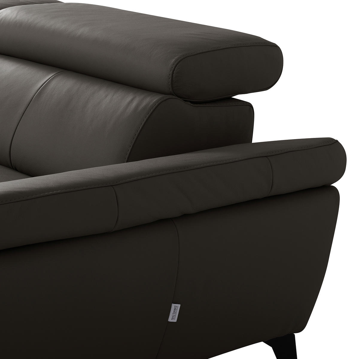 ECKSOFA Dunkelbraun Echtleder Lederlook Bettkasten, Schlaffunktion, Rücken echt, Armteilverstellung, Kopfteilverstellung  - Dunkelbraun/Schwarz, Design, Leder/Textil (252/179cm) - Livetastic