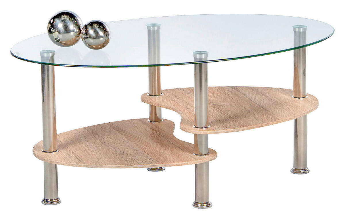 KLUB STOČIĆ 55/41/90 cm  sonoma hrast  - sonoma hrast/boja aluminijuma, Dizajnerski, staklo/drvo (55/41/90cm) - Xora