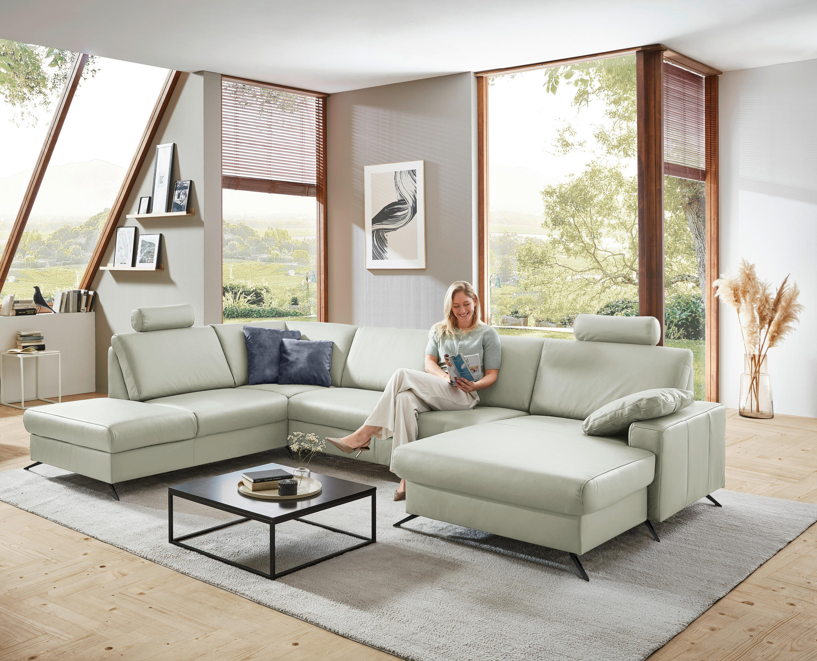 WOHNLANDSCHAFT in Echtleder Silberfarben  - Silberfarben/Schwarz, Design, Leder/Metall (233/339/165cm) - Beldomo Premium