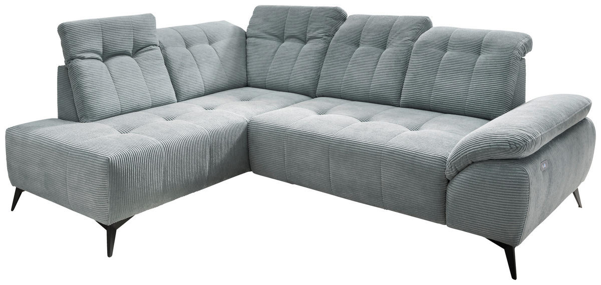 ECKSOFA in Cord Hellblau  - Schwarz/Hellblau, Modern, Textil/Metall (200/272cm) - Livetastic