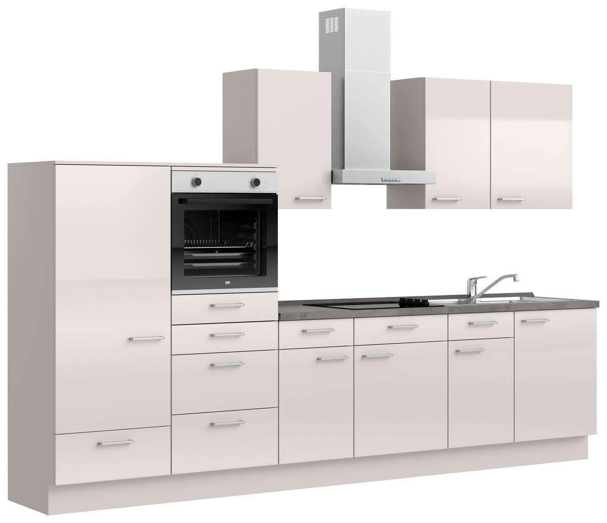 KÜCHENBLOCK Flash 330 cm  in Schieferfarben, Hellgrau  - Schieferfarben/Edelstahlfarben, MODERN, Holzwerkstoff/Metall (330cm) - Nobilia