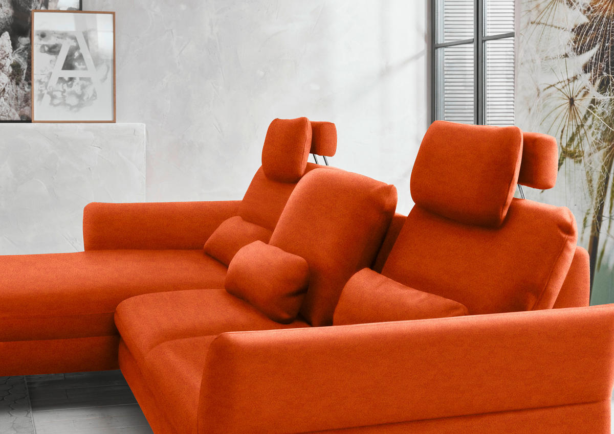 ECKSOFA in Velours Orange  - Schwarz/Orange, Design, Textil/Metall (179/306cm) - Beldomo System