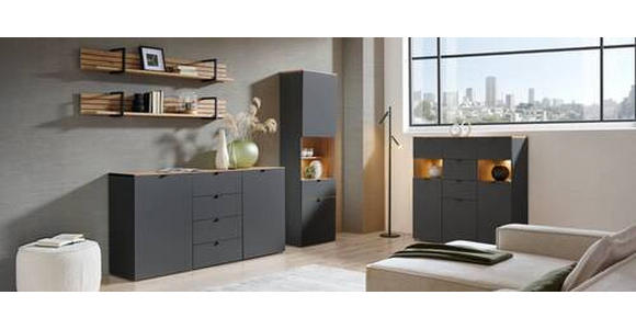 VITRINE  in Graphitfarben, Eiche Artisan - Schwarz/Graphitfarben, MODERN, Holzwerkstoff/Kunststoff (60/200/37cm) - Hom`in